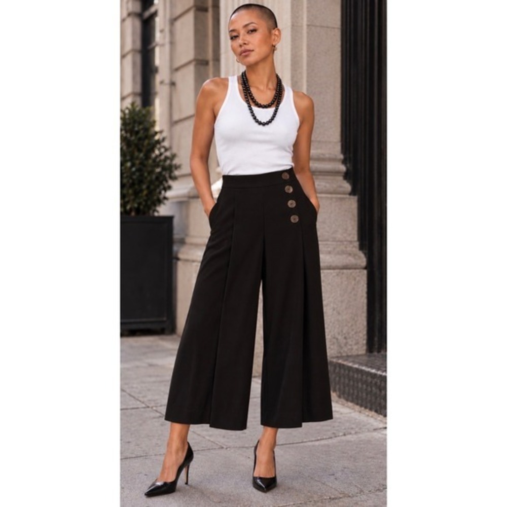 Zara Wide Leg Sailor Style Pleated Pants. Pockets. Elastic Waist Women's Size S - Picture 14 of 14